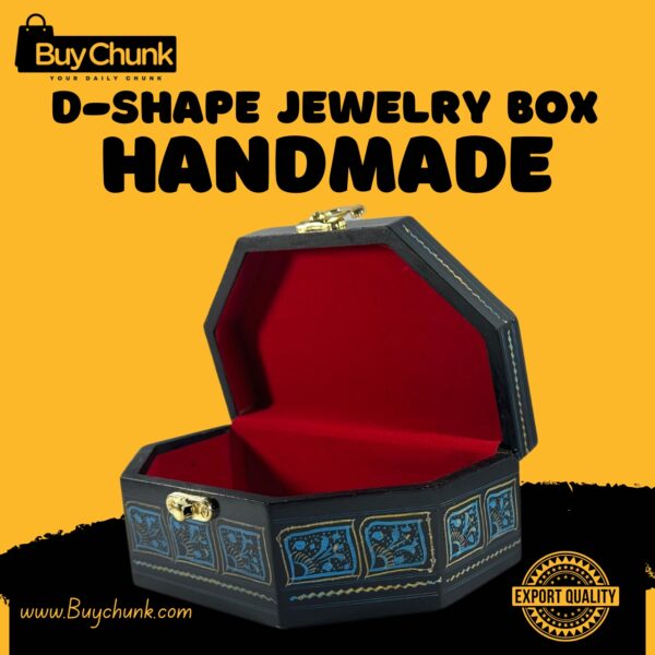 Stunning D-Shape Rose Wood Handmade Lacquer Art Jewelry Box