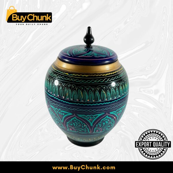 Handmade Rose Wood Lacquer Art Candy Jar Blue