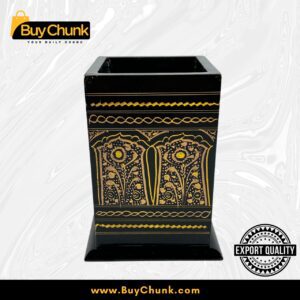 Rose Wood Lacquer Pen Console – Black & Gold – Brush Holder