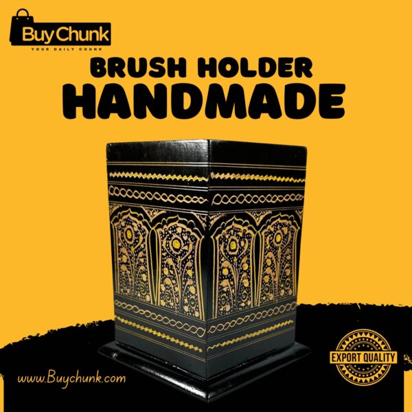 Rose Wood Lacquer Pen Console – Black & Gold – Brush Holder