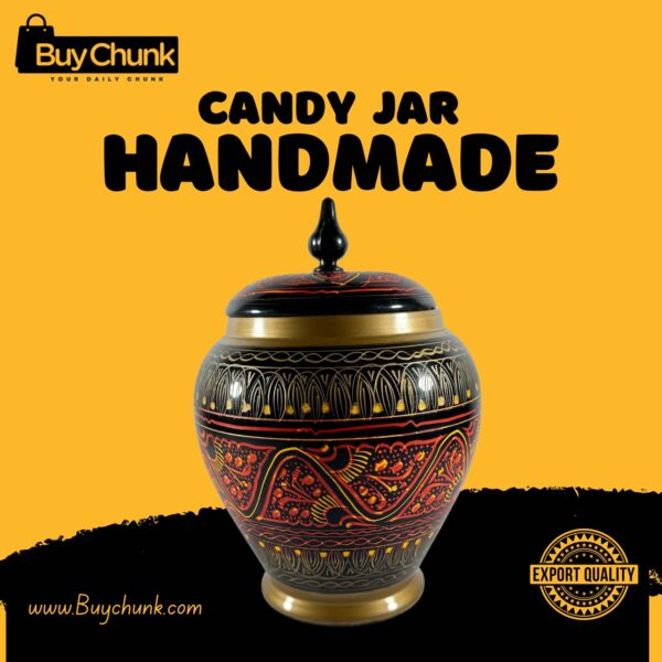 Handmade Rose Wood Lacquer Art Candy Jar Red Floral Star