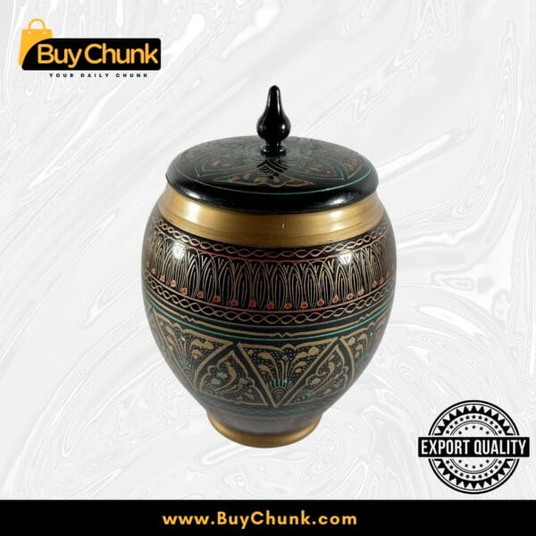 Handmade Rose Wood Lacquer Art Candy Jar blue 5 inches Golden
