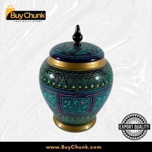 Handmade Rose Wood Lacquer Art Candy Jar Green Blue
