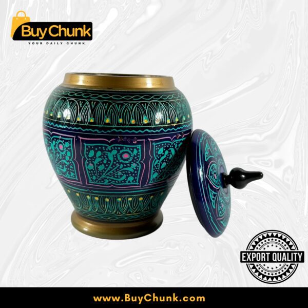 Handmade Rose Wood Lacquer Art Candy Jar Green Blue