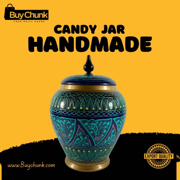 Handmade Rose Wood Lacquer Art Candy Jar Green