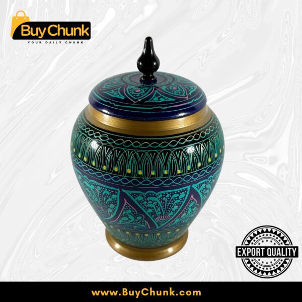 Handmade Rose Wood Lacquer Art Candy Jar Green