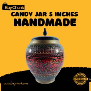Handmade Rose Wood Lacquer Art Candy Jar - 5 Inches Golden Red