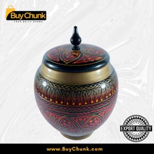 Handmade Rose Wood Lacquer Art Candy Jar - 5 Inches Golden Red