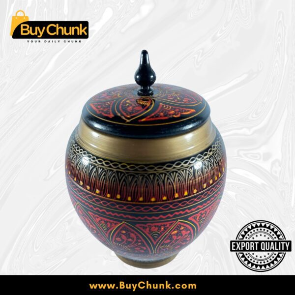 Handmade Rose Wood Lacquer Art Candy Jar - 5 Inches Golden Red
