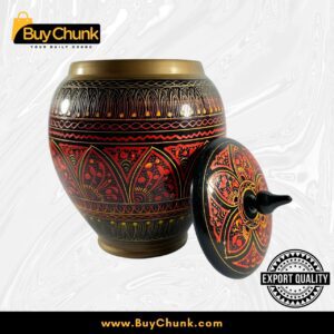 Handmade Rose Wood Lacquer Art Candy Jar - 5 Inches Golden Red