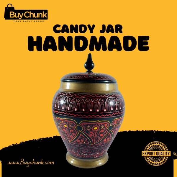 Handmade Rose Wood Lacquer Art Candy Jar Floral Star