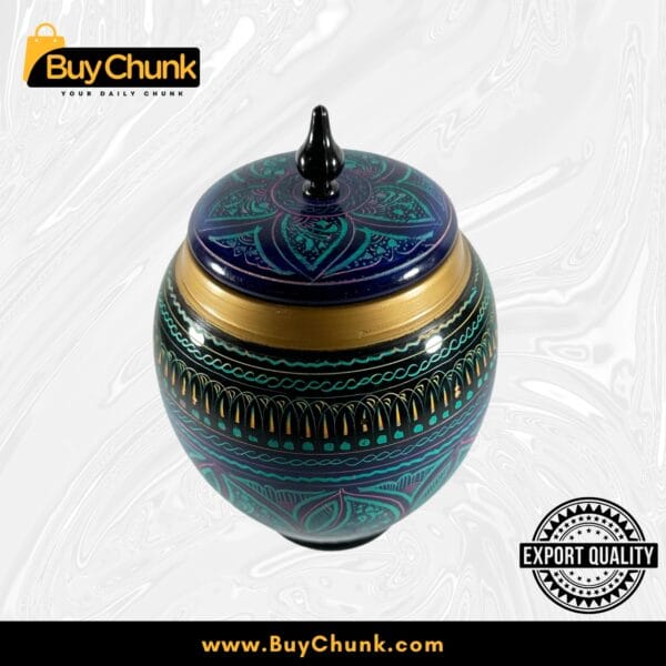 Handmade Rose Wood Lacquer Art Candy Jar blue 5 inches Blue Floral Star (