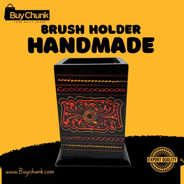 Rose Wood Hand Made Lacquer Art Pen Console – Fiery Sunburst Design – Brush Holder