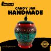 Handmade Rose Wood Lacquer Art Candy Jar Red Green Radial Design