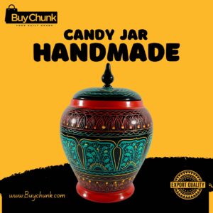 Handmade Rose Wood Lacquer Art Candy Jar Red Green Radial Design