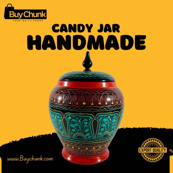 Handmade Rose Wood Lacquer Art Candy Jar Red Green Radial Design