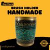 Rose Wood Hand Made Lacquer Art Pen Console - Teal & Gold Swirl Brush Holder
