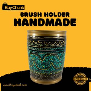 Rose Wood Hand Made Lacquer Art Pen Console - Teal & Gold Swirl Brush Holder