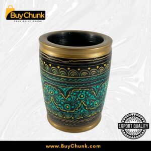 Rose Wood Hand Made Lacquer Art Pen Console - Teal & Gold Swirl Brush Holder