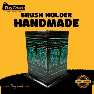 Rose Wood Hand Made Lacquer Art Pen Console – Emerald Vines Design – Brush Holder