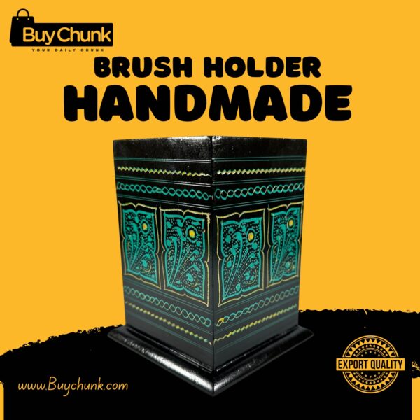 Rose Wood Hand Made Lacquer Art Pen Console – Emerald Vines Design – Brush Holder