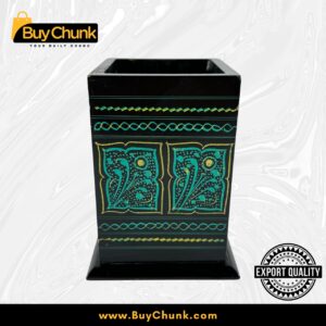 Rose Wood Hand Made Lacquer Art Pen Console – Emerald Vines Design – Brush Holder
