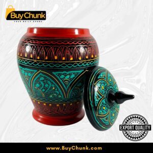 Handmade Rose Wood Lacquer Art Candy Jar Red Green