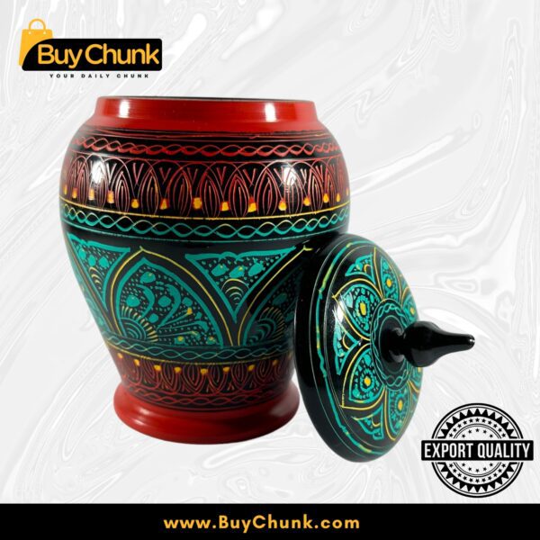 Handmade Rose Wood Lacquer Art Candy Jar Red Green