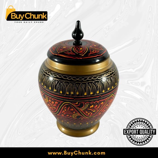 Handmade Rose Wood Lacquer Art Candy Jar Red Floral Star