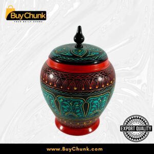 Handmade Rose Wood Lacquer Art Candy Jar Red Green Radial Design