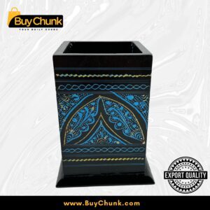Rose Wood Hand Made Lacquer Art Pen Console – Azure Triangle Design – Brush Holder