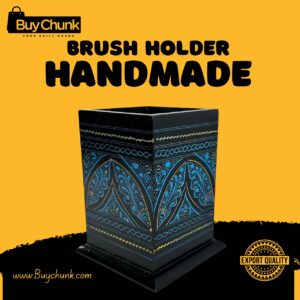 Rose Wood Hand Made Lacquer Art Pen Console – Azure Triangle Design – Brush Holder