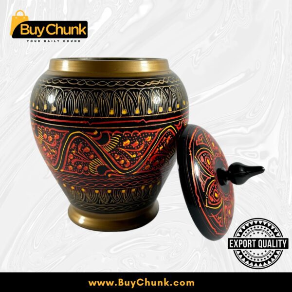 Handmade Rose Wood Lacquer Art Candy Jar Red Floral Star