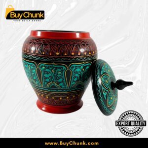 Handmade Rose Wood Lacquer Art Candy Jar Red Green Radial Design
