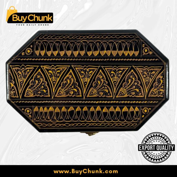 8-Side Rose Wood Handmade Lacquer Art Jewelry Sophisticated Gold