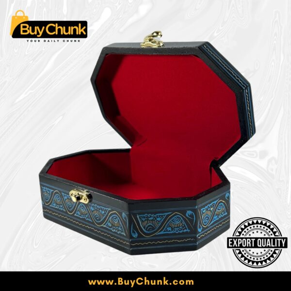 8-Side Rose Wood Handmade Lacquer Art Jewelry Modern Blue