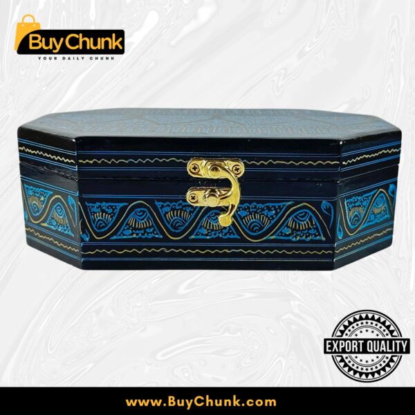 8-Side Rose Wood Handmade Lacquer Art Jewelry Modern Blue