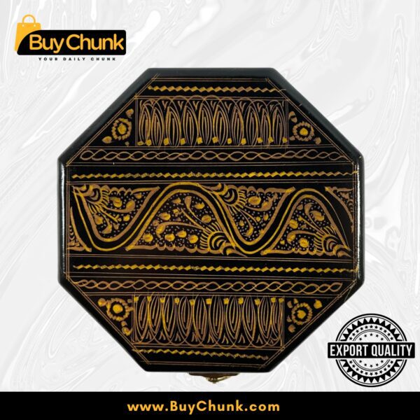 Handmade Lacquer Art Jewelry Box Golden Panel Ribbons