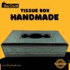 Rose Wood Handmade Lacquer Art Teal Wave Motif Tissue Box