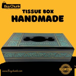 Rose Wood Handmade Lacquer Art Teal Wave Motif Tissue Box