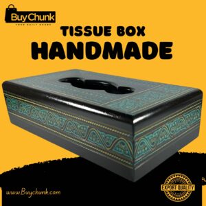 Rose Wood Handmade Lacquer Art Emerald Panel Bloom Tissue Box