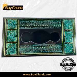 Rose Wood Handmade Lacquer Art Teal Wave Motif Tissue Box
