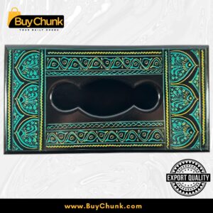 Rose Wood Handmade Lacquer Art Emerald Panel Bloom Tissue Box