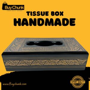 Rose Wood Handmade Lacquer Art Golden Wavelet Motif Tissue Box
