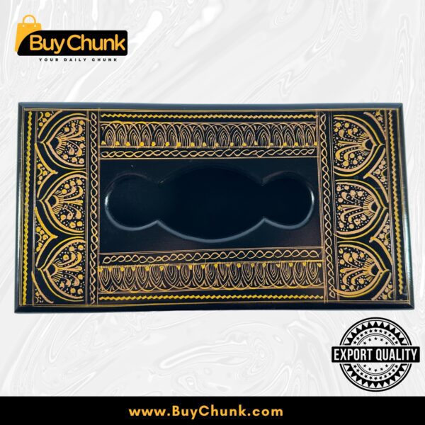 Rose Wood Handmade Lacquer Art Golden Wavelet Motif Tissue Box