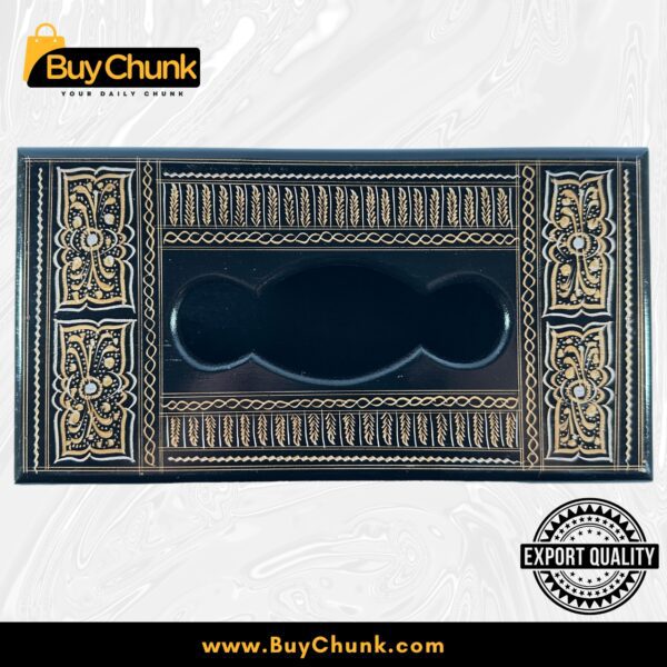 Rose Wood Handmade Lacquer Art Golden Panel Bloom Tissue Box