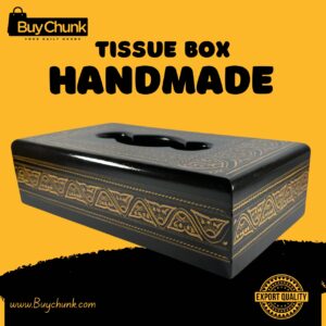 Rose Wood Handmade Lacquer Art Golden Panel Bloom Tissue Box