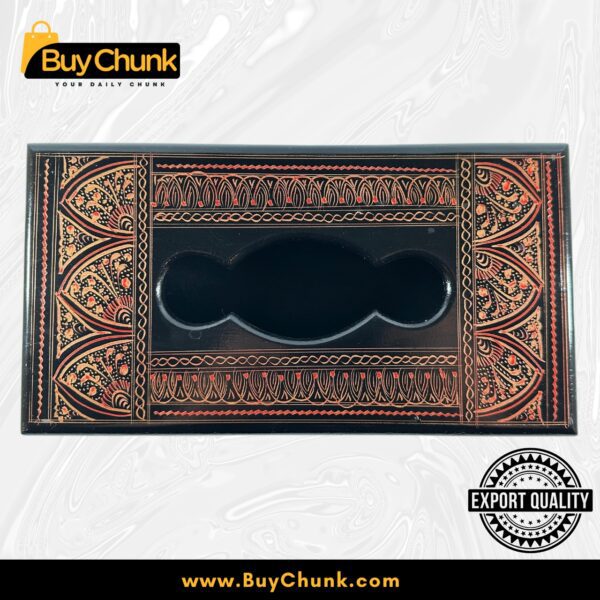 Rose Wood Handmade Lacquer Art Golden Red Wavelet Motif Tissue Box