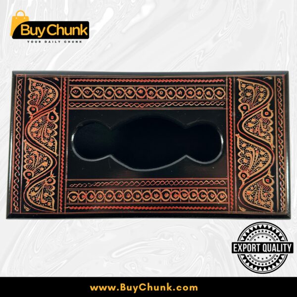 Rose Wood Handmade Lacquer Art Golden Red Panel Bloom Tissue Box