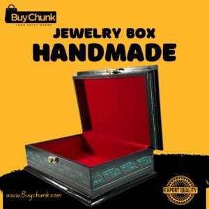 Handmade Lacquer Art Jewelry Box Emerald Wavy Panel